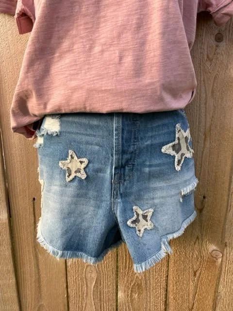 Denim Leopard Star Short — Southern Roots Boutique